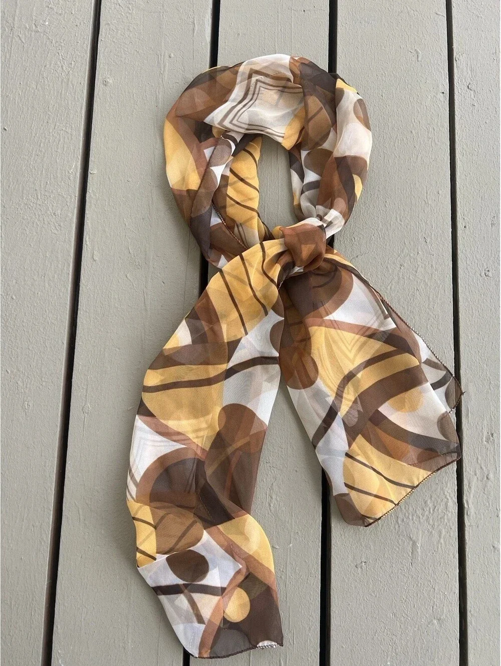 Vintage Scarf Orange Brown Geometric Rectangle 20X66  Oblong Lightweight.